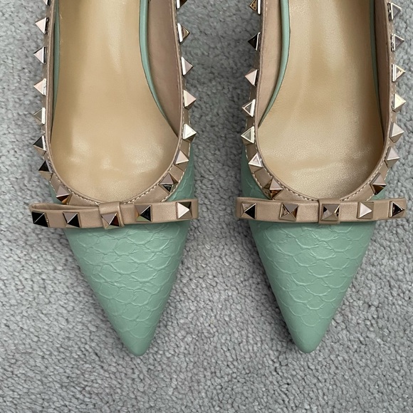 Green Croc-Embossed Studded Leather Slingback Women YOUTHJUNE - Picture 3 of 11